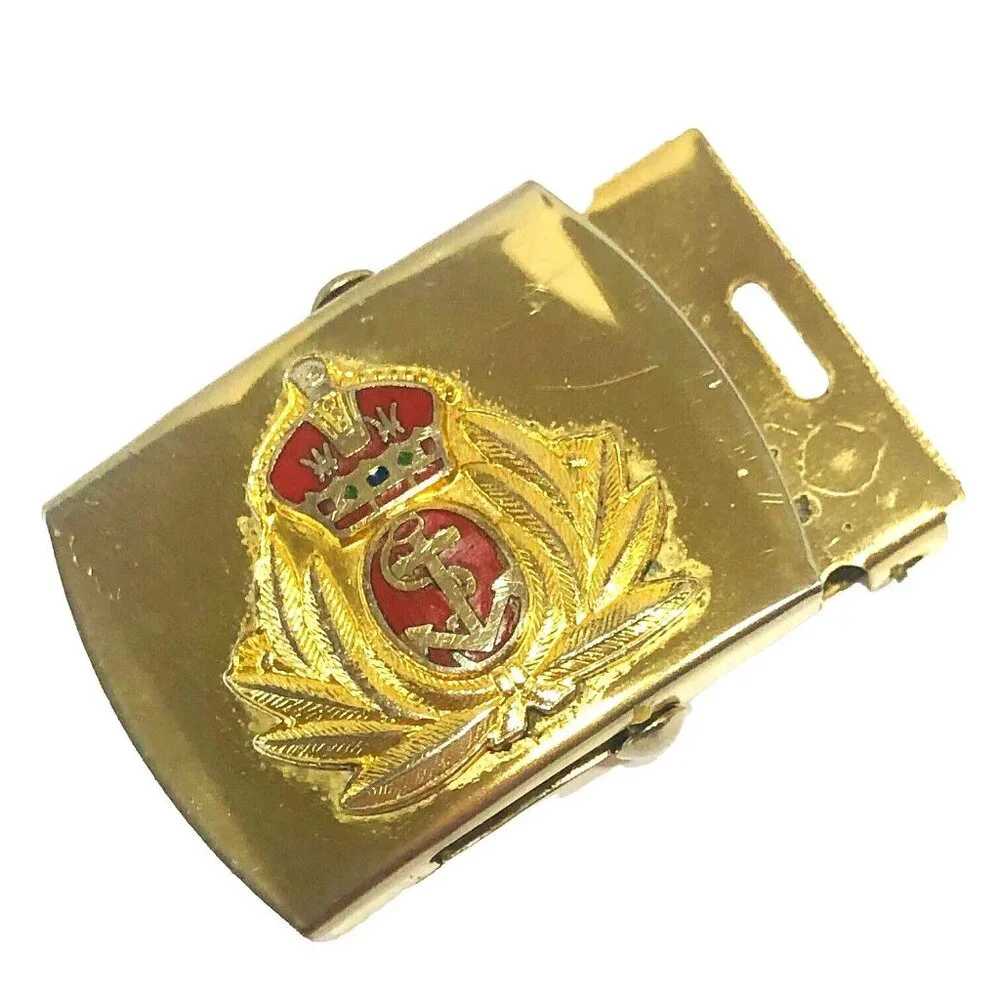 Brass Belt Buckle Crown Anchor USA Men's Nautical Boating Navy VTG Skippers FLA‎